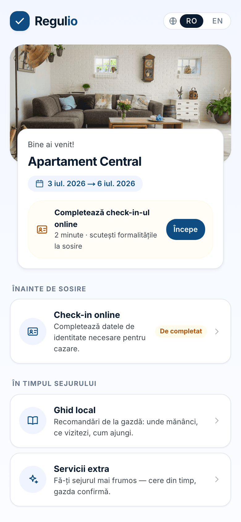 Hub-ul de oaspete Regulio pe mobil