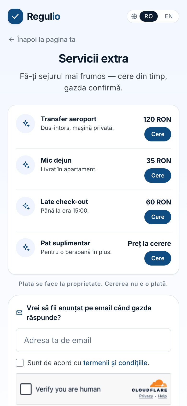 Servicii extra în hub-ul de oaspete