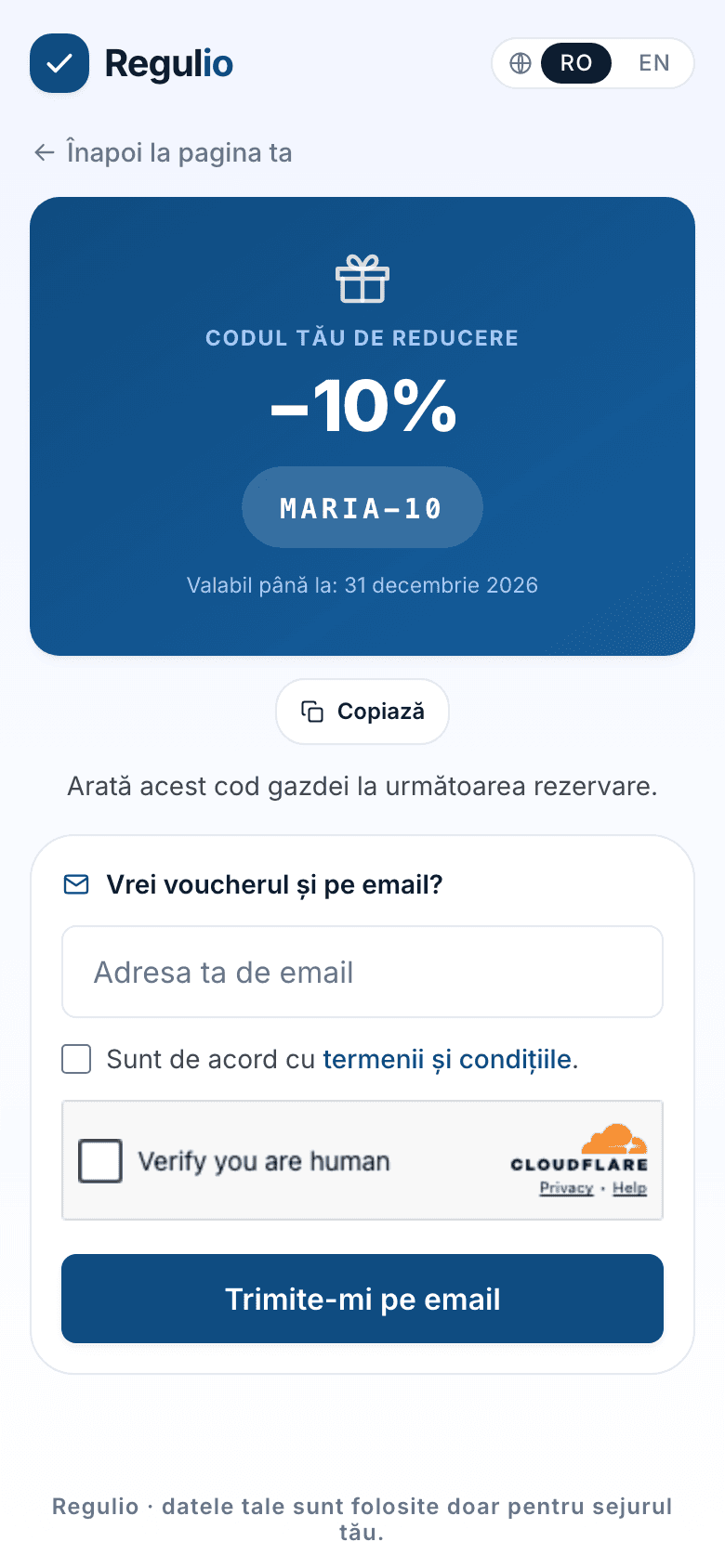 Voucher de revenire în hub-ul de oaspete