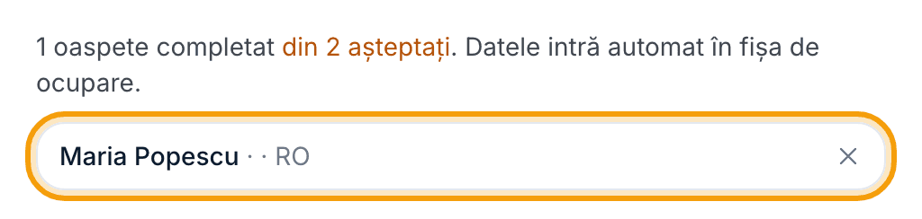 „1 oaspete completat din 2 așteptați”, cu oaspetele care a completat evidențiat.