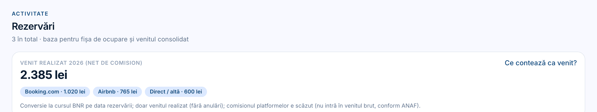 Pagina Rezervări, cu butonul „Importă CSV” evidențiat.