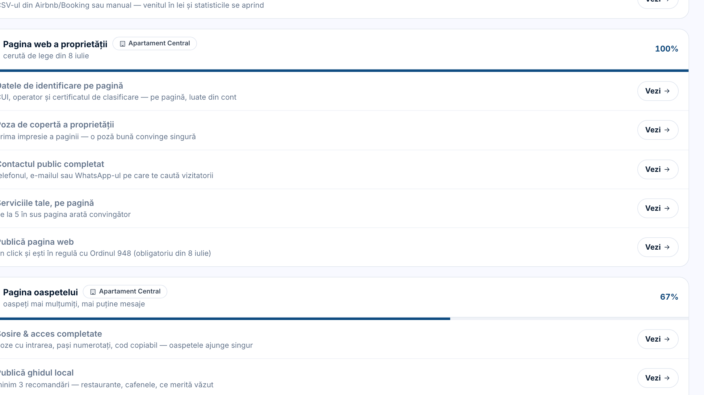 Etapa „Pagina web a proprietății” cu cei 5 pași.