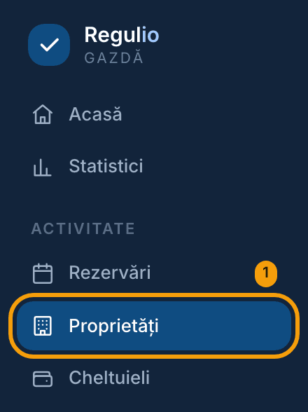 Meniul aplicației, cu opțiunea „Proprietăți” evidențiată.